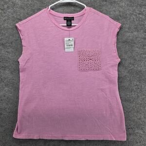DESIGN365 Shirt Womens Medium Pink Crush Crochet Pocket Sleeveless Top Casual